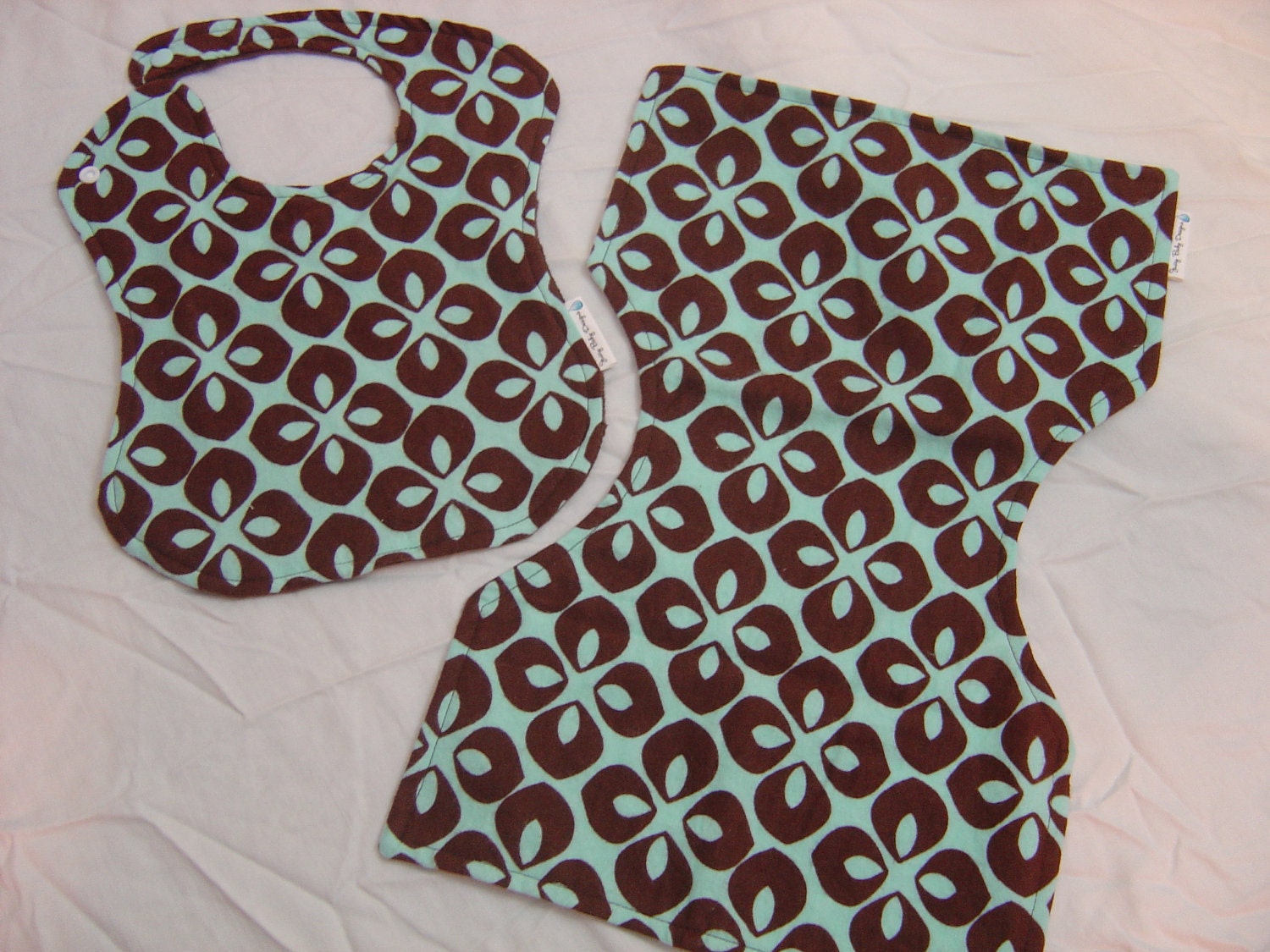 Hawaiian Floral Teal and Brown Newborn Bib and Burp Cloth Set