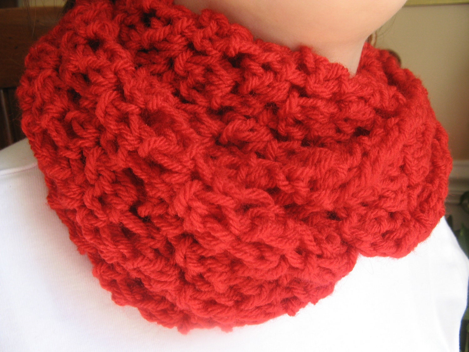 Red Cowl Infinity Scarf Neck Warmer Scarlet Crochet