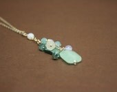 Sterling silver cluster necklace aqua and white