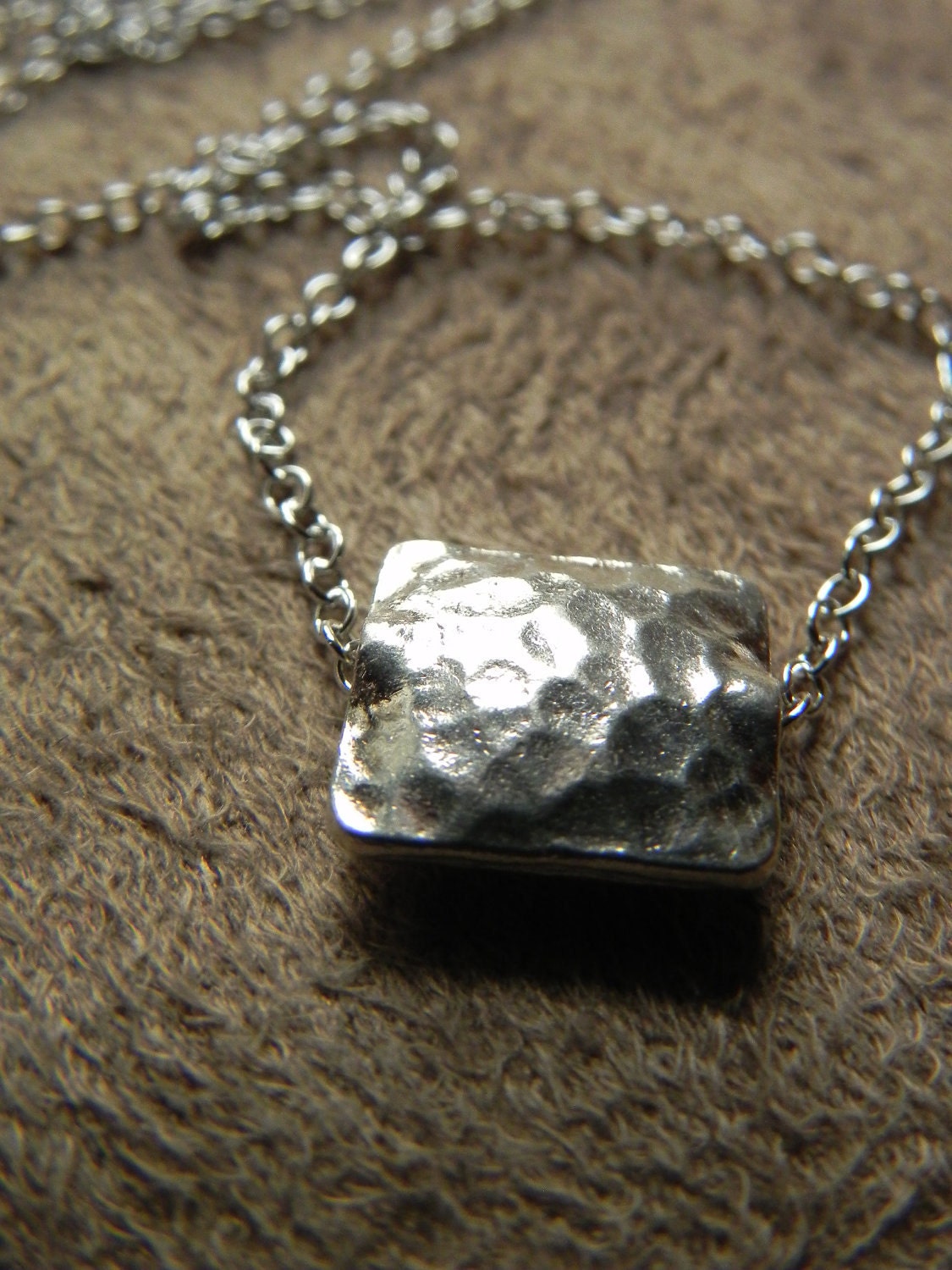 SALE  Textured Sterling Silver Square Slide Necklace Fall Fashion Gifts for Her   SALE