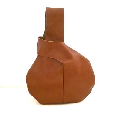 Leather Purse Wristlet Clutch Bag Round Orange-Brown