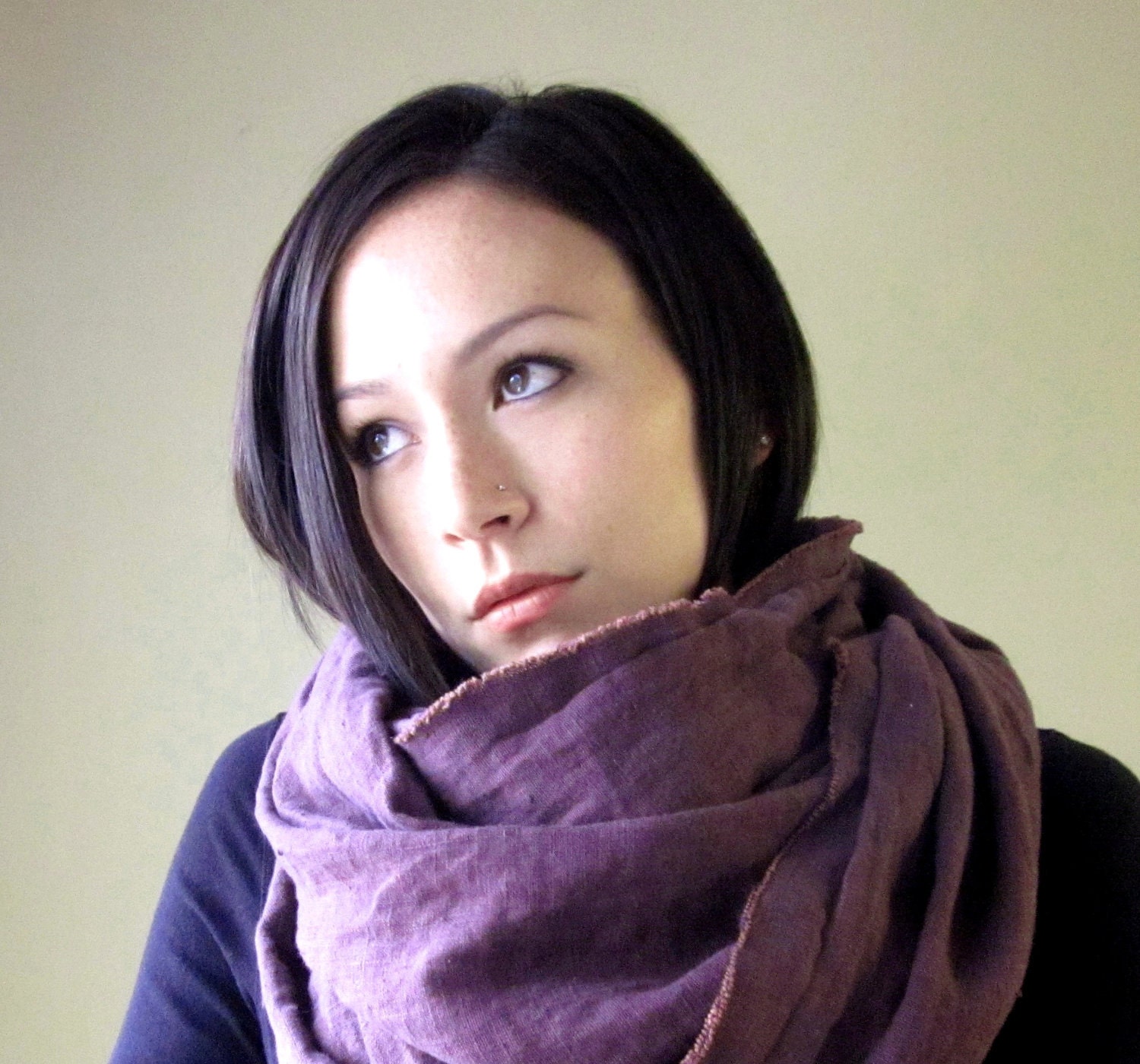 LONG linen scarf in sweet eggplant - by EcoShag