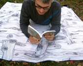 PICNIC BLANKET - modern rustic woodgrain / black and white tree logs outdoors camping blanket for dads Father's Day (Last 3)