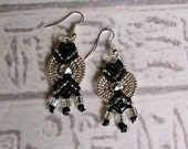 Micro macrame earrings in black and silver.