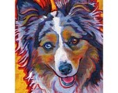 MINIATURE AUSSIE Blue Merle Dog Portrait Original Art Painting 6x8 by Lynn Culp