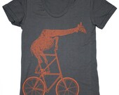 Womens GIRAFFE BICYCLE american apparel tee t shirt S M L XL (Asphalt Gray)