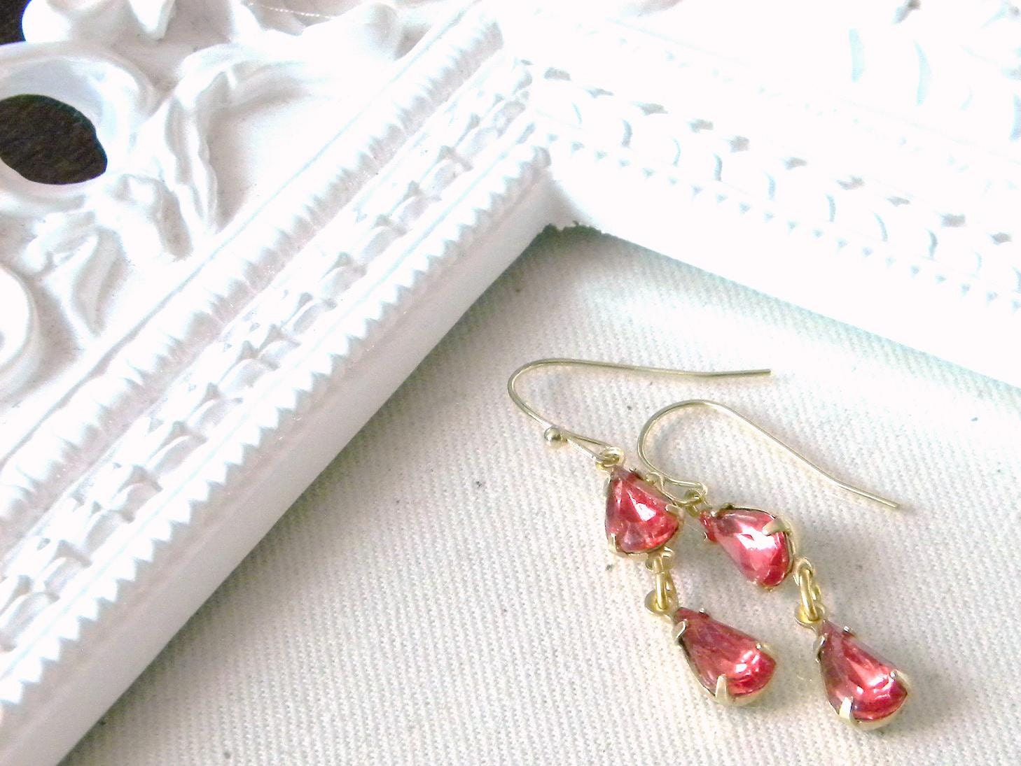 Pink Vintage Rhinestone Occasion Earrings