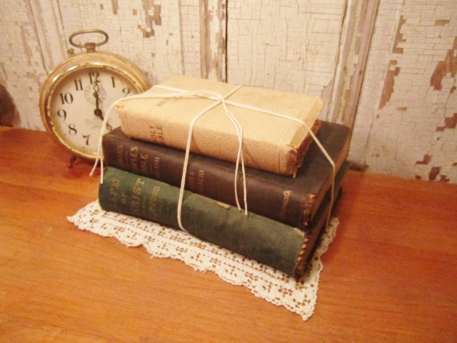 Antique Book Stack - Salvaged Books - Mantle or Coffee Table Display - Faith Collection