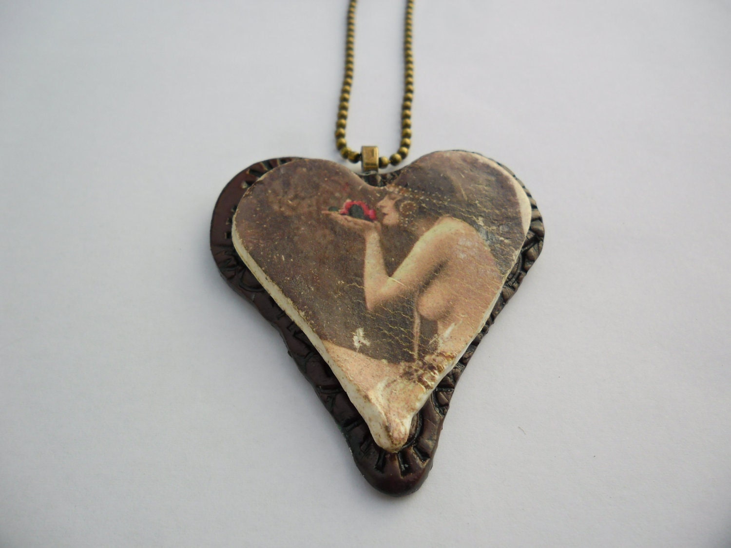 polymer clay  artisan heart pendant