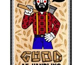 Good At Handling Wood - illustration print A4 (with alternate colour scheme)