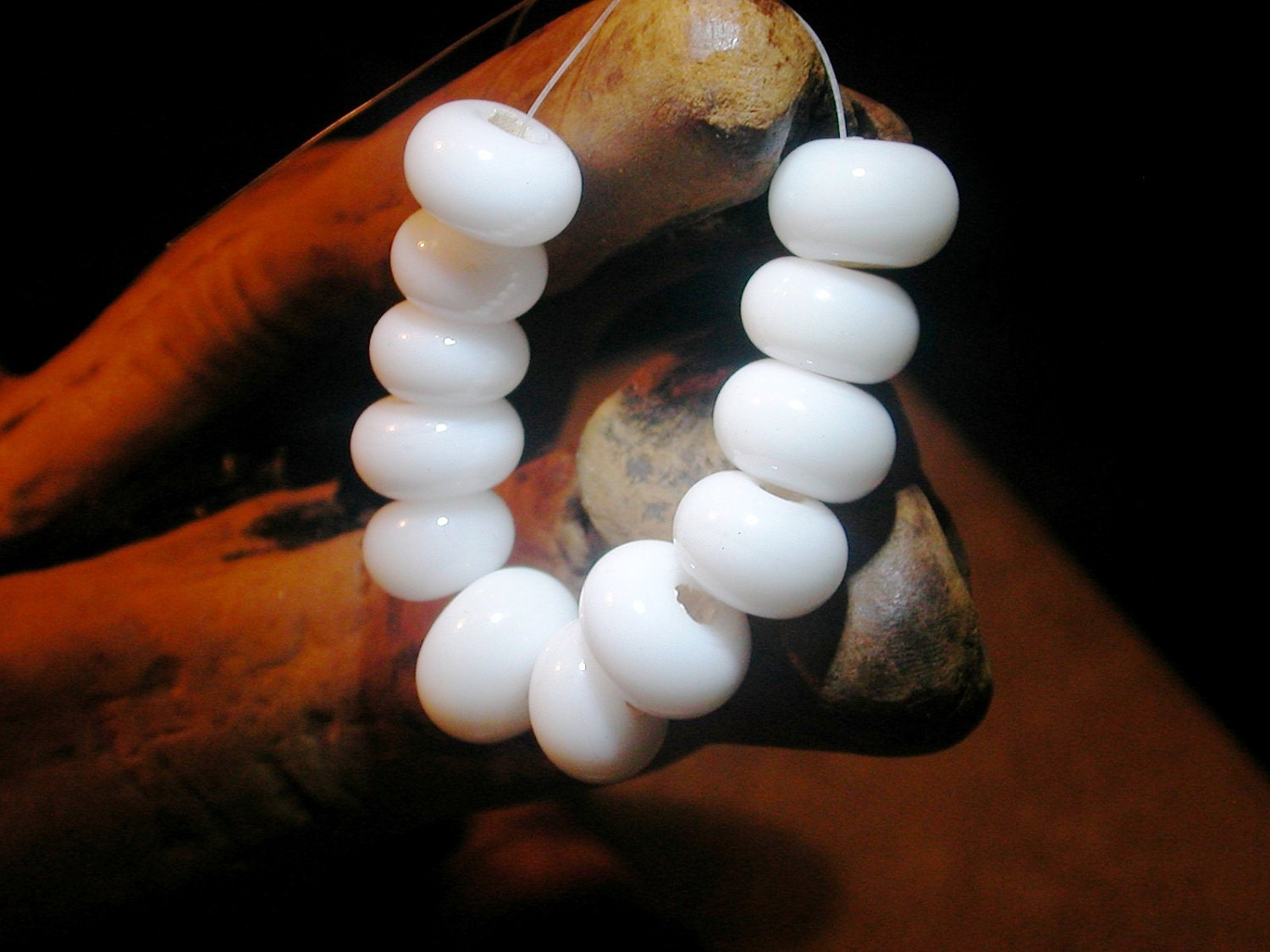 Loose White Glass Doughnut Beads