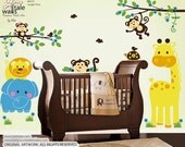 SUPER- Jungle wall decal, Jungle Time wall decal. Jungle wall decal with animal decals.