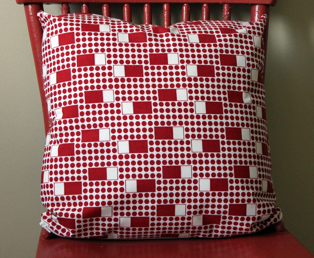 ON SALE Vintage Midcentury Dotted Cotton Fabric Pillow Cover 16" Eco Friendly