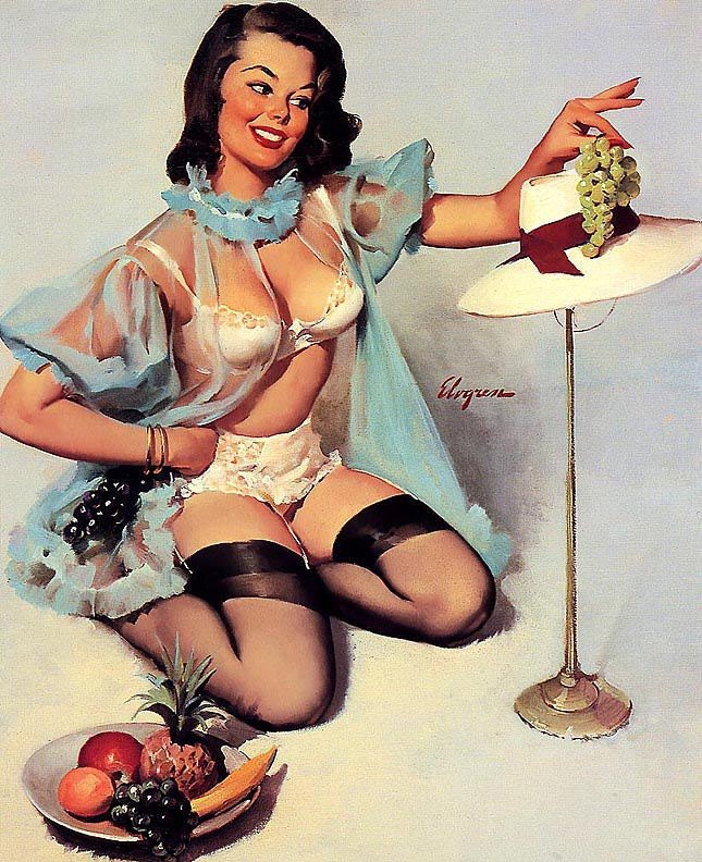 Free US shipping Handprinted Cotton Art Reprodn Applique Vintage Sexy Pin-up Girl Gil Elvgren "Tasteful design" , 1965