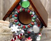 Christmas Birdhouse with Candy Canes, Christmas Bear and Snow Flakes