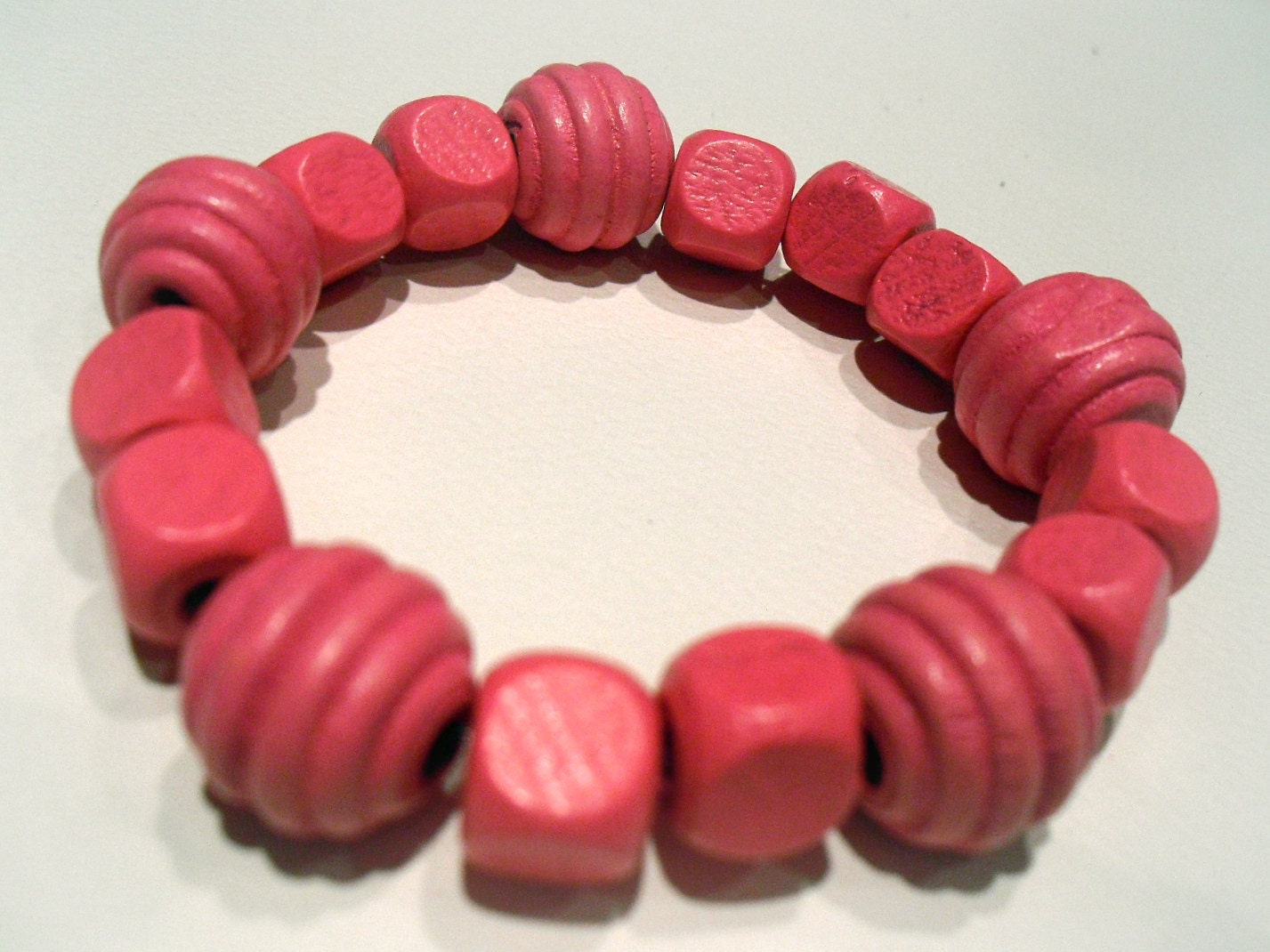 Hot Pink Wooden Bracelet (one size stretch to fit most)