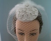 Birdcage Veil White Vintage Lace Feather French Bridal Hat