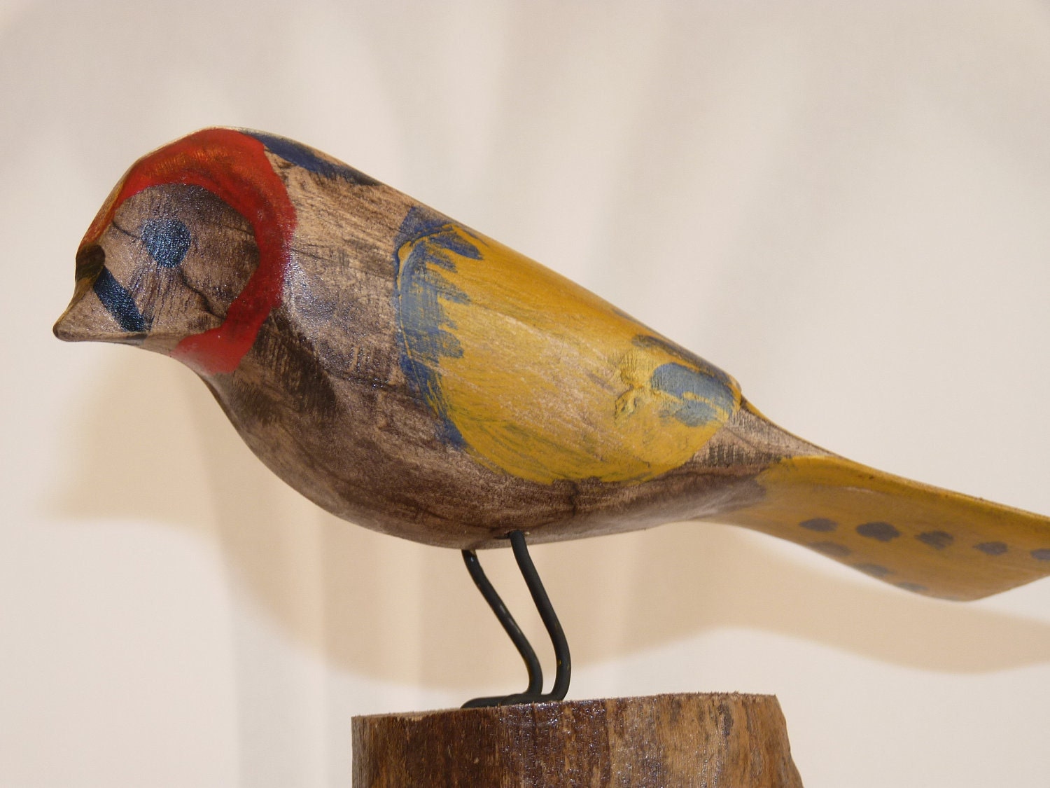 Primitive Folk Art Wood Bird Carving, rustic  tweet tweet