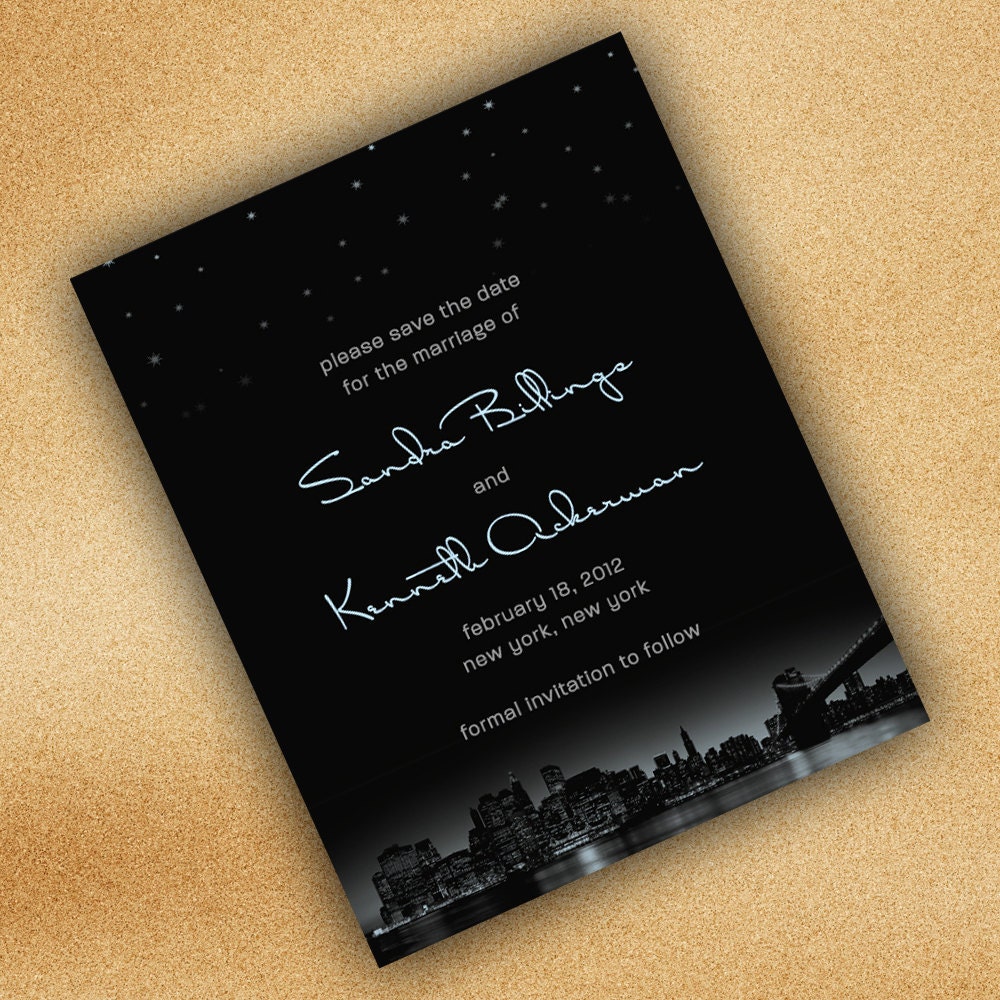City Skyline Save the Date Cards New York and Night Stars