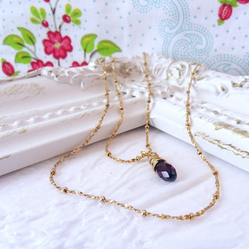Double layers Gold Necklaces With Burgundy Pendant- Perfect for Bridesmaids