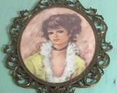 Vintage Young Woman Portrait in a Metal Scroll Frame with Glass - Made in Italy