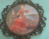 Vintage Made in Italy Metal Scroll Artwork in Frame with Glass