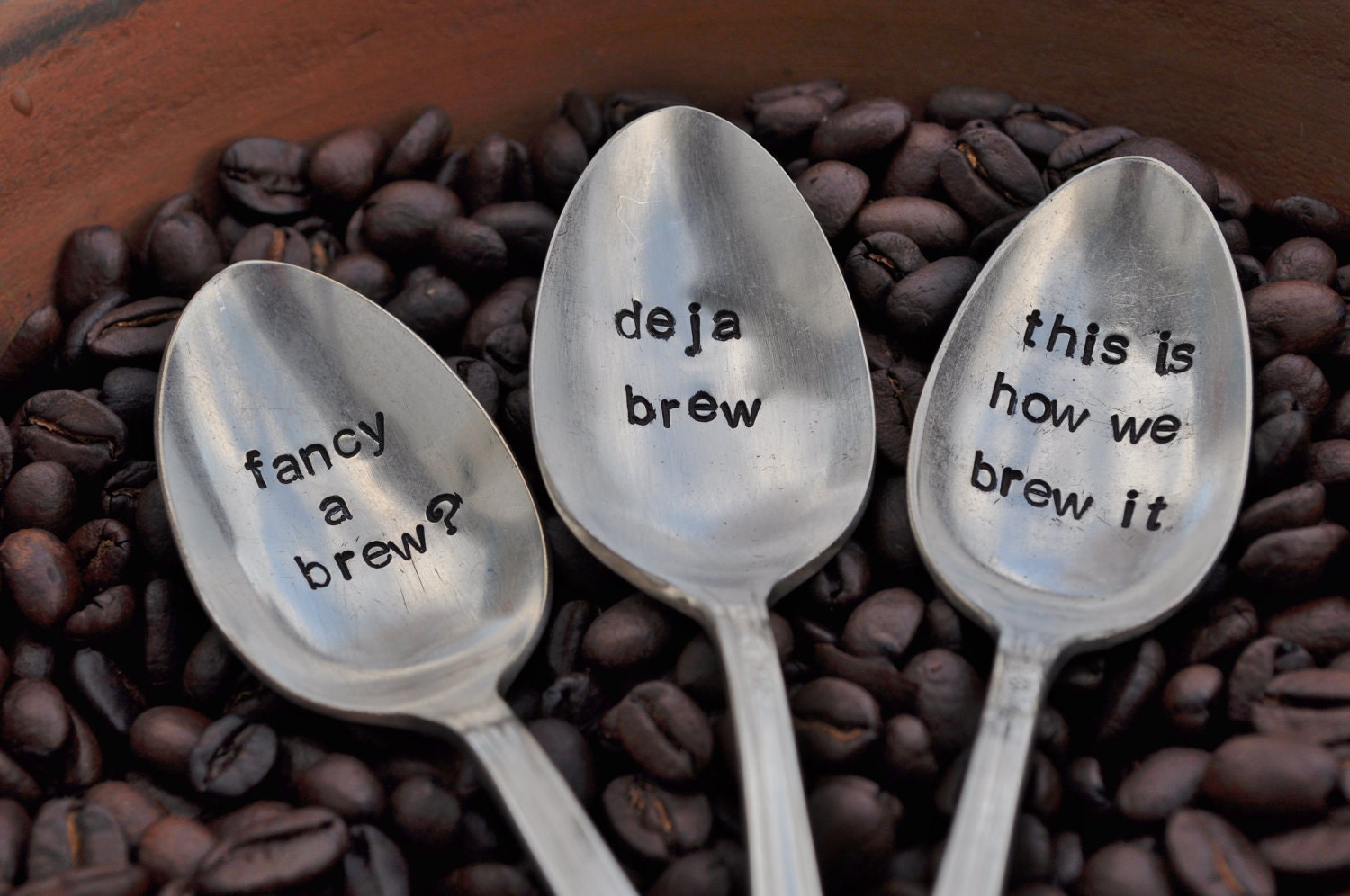 PICK 3- Hand Stamped Vintage Spoons for COFFEE LOVERS (Pick your own Words)