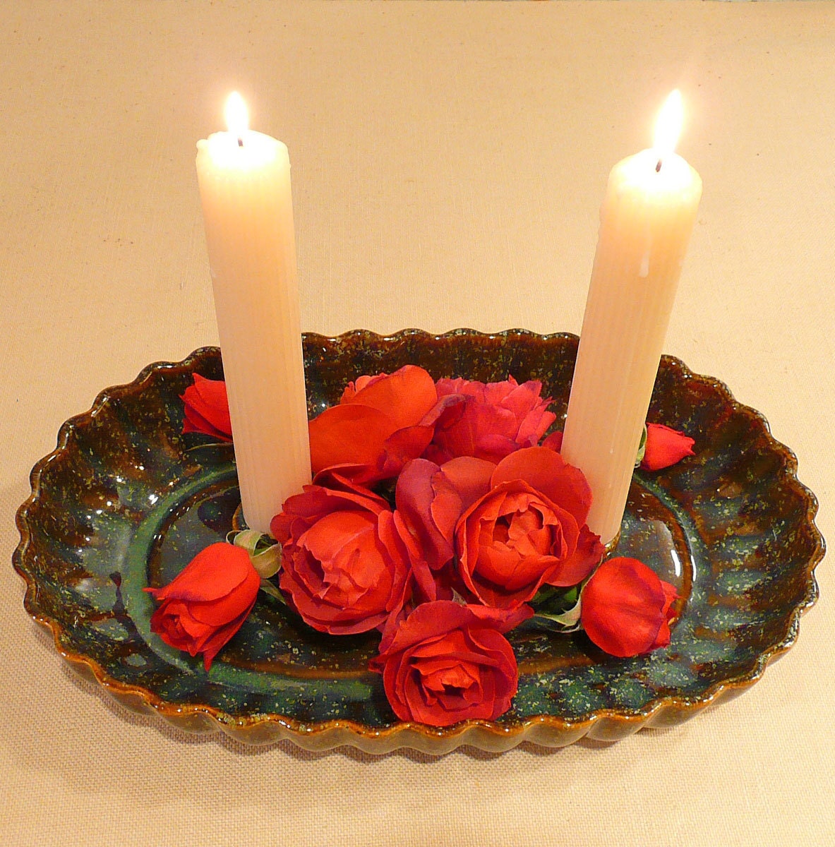 Blue Ceramic Candle Holder by Brush Pottery