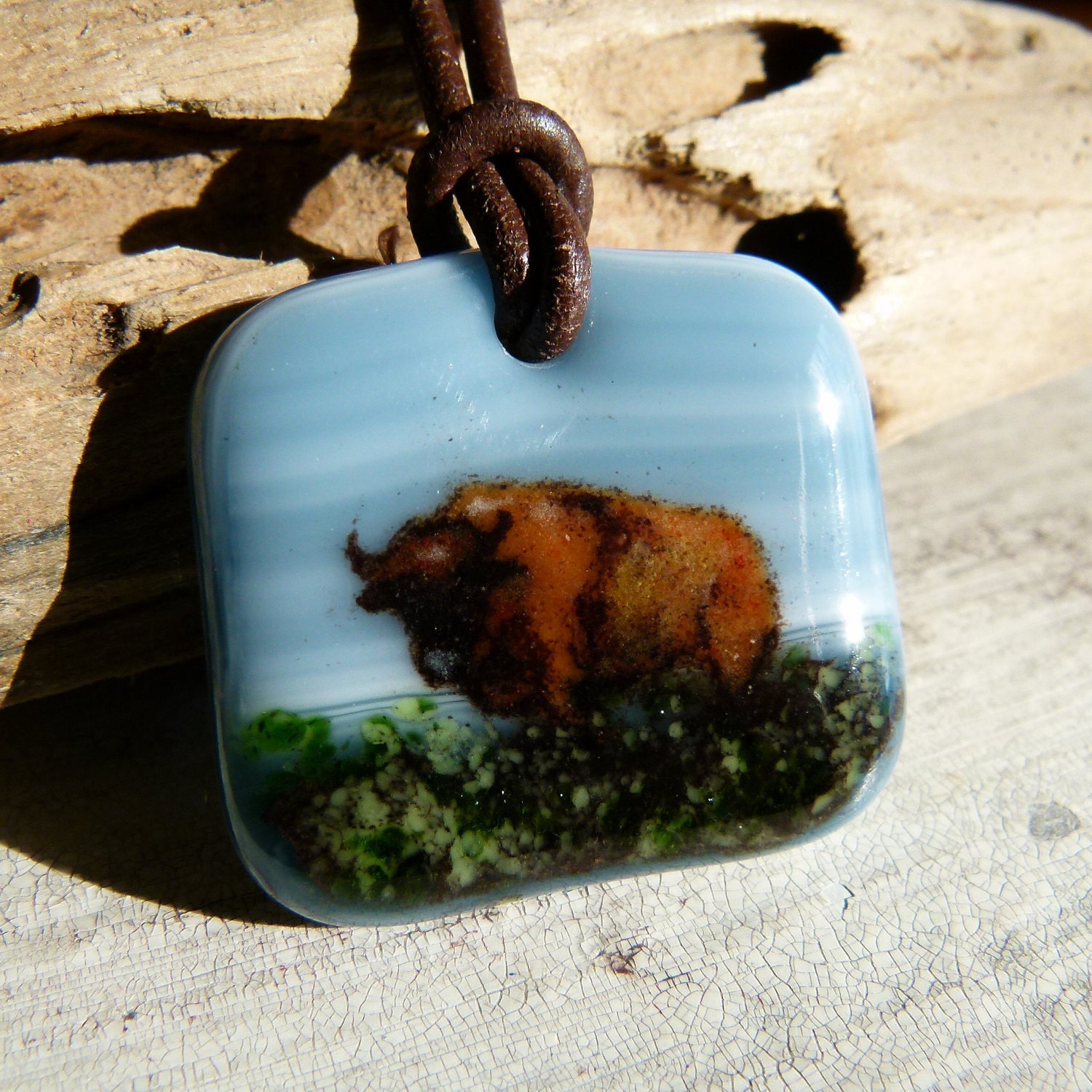 Buffalo - fused glass pendant