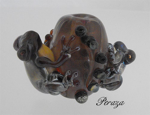 2 Frogs Lampwork Focal Bead  - SRA