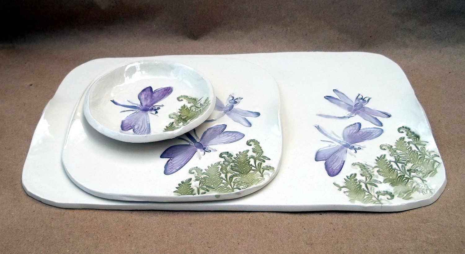Ceramic Sushi or Cheese and Cracker Set Hand Built Pottery