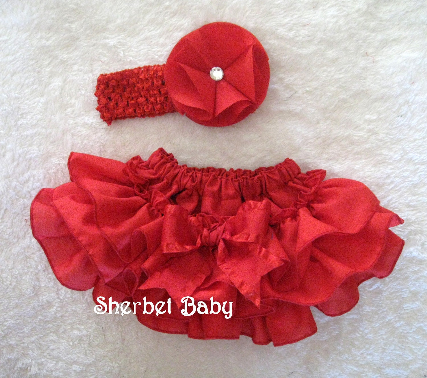 Ruffle Diaper Cover Panty Sassy Pants & Headband Fabric Hair Clip Crystal Center Double Ruffle Panty Bow