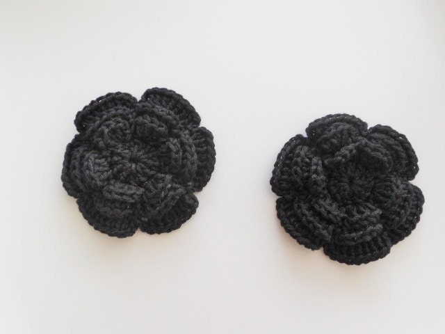 Applique Big crochet flower in black 2.50 inches