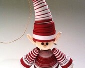 Elf Christmas Ornament Paper Candy Cane Stripe in Crimson Red and White