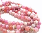 Pink and White Antique Fired Agate Gemstone Beads