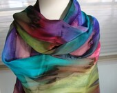 Hand Dyed Over the Rainbow Silk Winter Theme Scarf