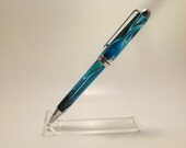 Aqua Blue Designer Style Acrylic Rollerbal twist Pen with Chrome plated finish