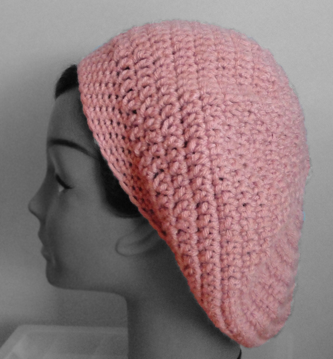 Slouchy Beret Hat - Dusty Rose - Hand Crocheted - Ready to Ship