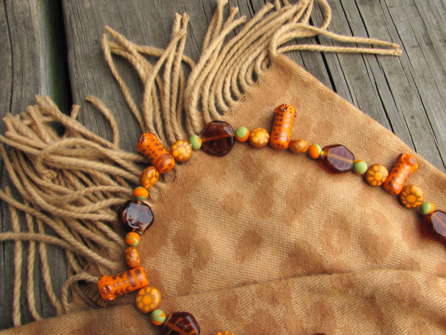 Orange and brown necklace with indian glass beads
