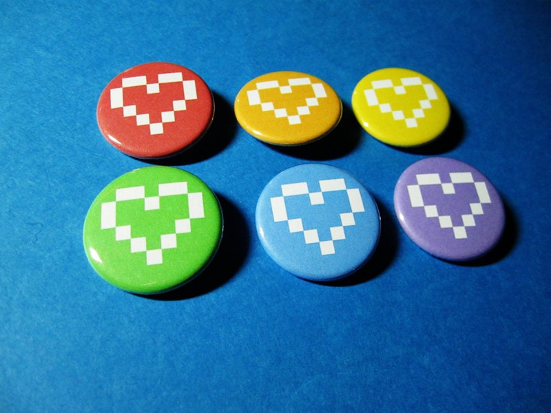 Rainbow Pixel Hearts Pinback Button Set