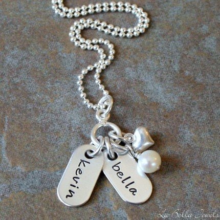 Custom Personalized Petite Ovals Hand Stamped Name Charm Mother Bride Necklace