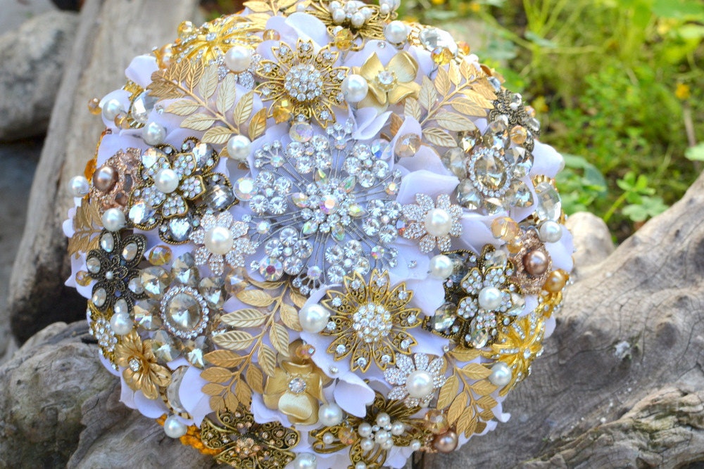 Deposit on a gold leaf brooch bouquet -- made-to-order bridal bouquet