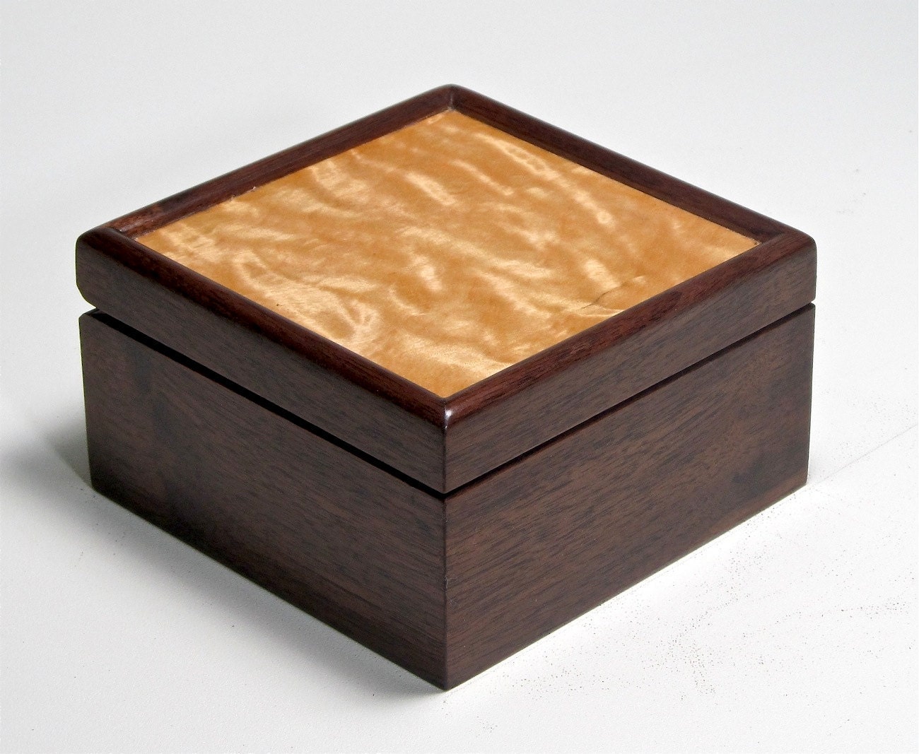 Black Walnut and Flame Quilted Ice Birch Trinket Box