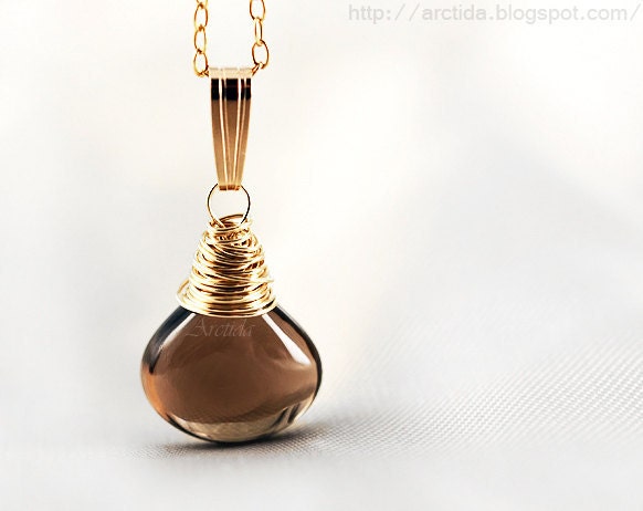 Brown necklace Smoky Quartz jewelry Smokey Topaz necklace 14K gold filled - winter white rustic earthy chocolate brown women fashion - Laura