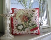 Birthday Pillow, Orange Fabric, Battenburg Lace pillow