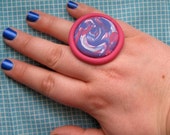 Pink, Blue & White Marble Clay Adjustable Ring