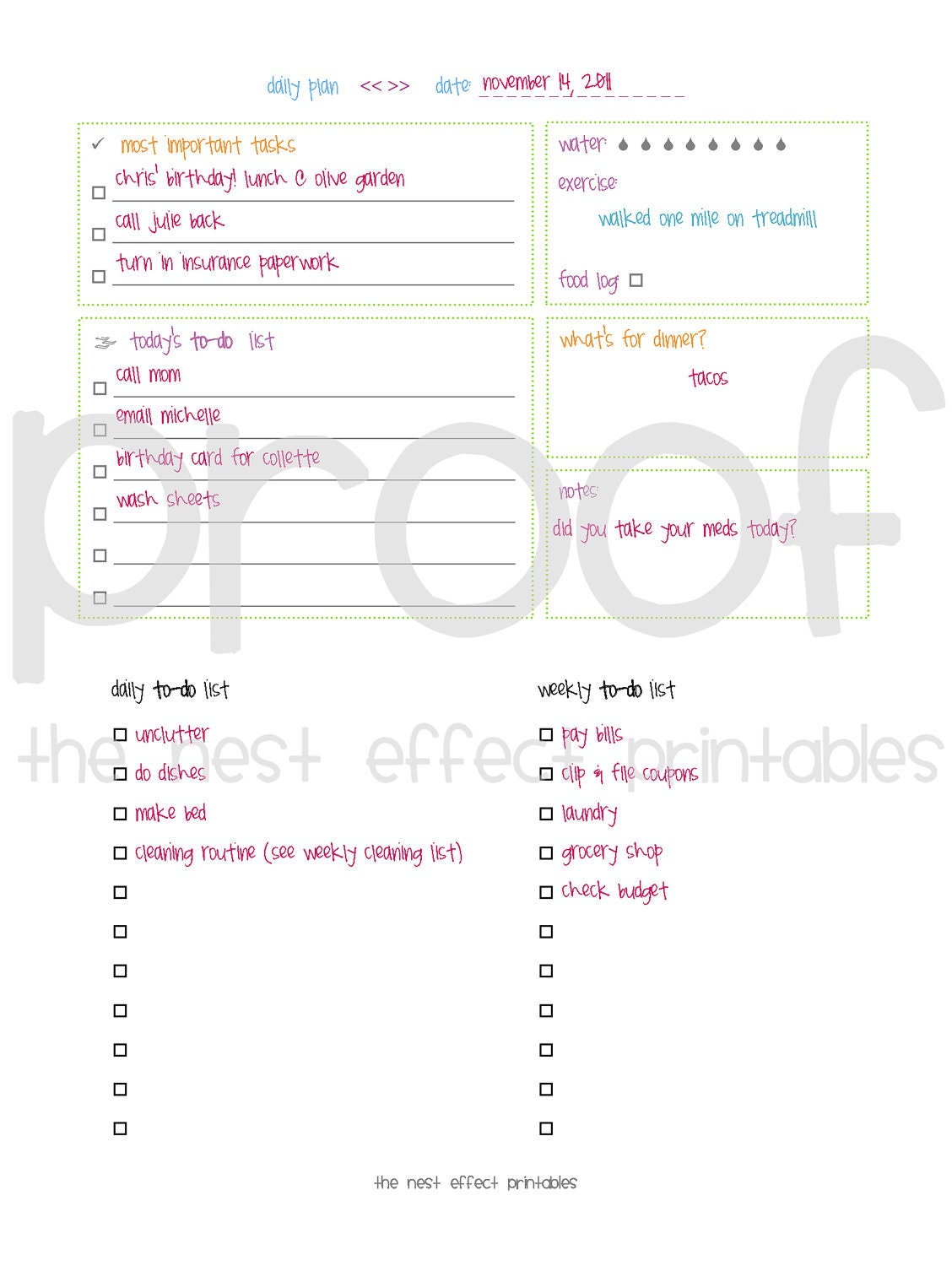 daily plan for time management - editable document
