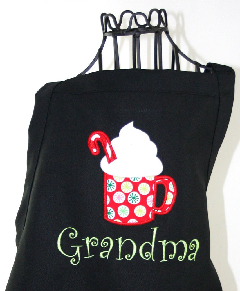 Christmas Apron Personalized with Hot Cocoa, whipped cream & candy cane