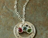 Personalized Hand Stamped Mother's Family Name Birthstone Eternity Circle Necklace