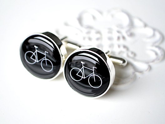Vintage bike cufflinks - keepsake gift for him on wedding day or any day - black and white modern cuff links - whitetruffle